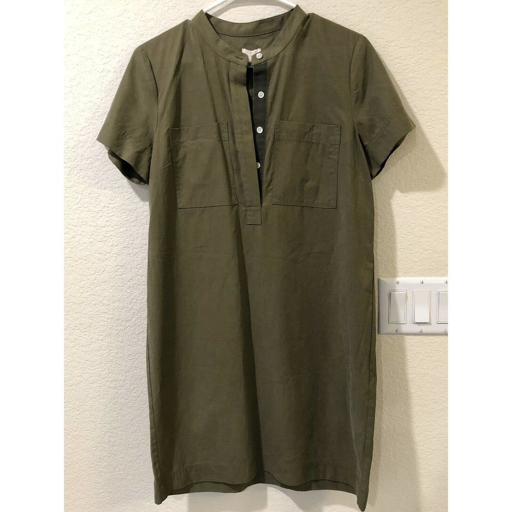 J.Crew Fatigue Shirt Dress Green Pockets Buttons